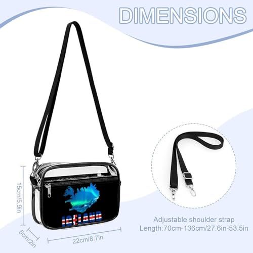 Iceland Flag Map Northern Lights Women's Clear Crossbody Purse Bag Transparent Bags Pocket for Concerts Sports Festivals2