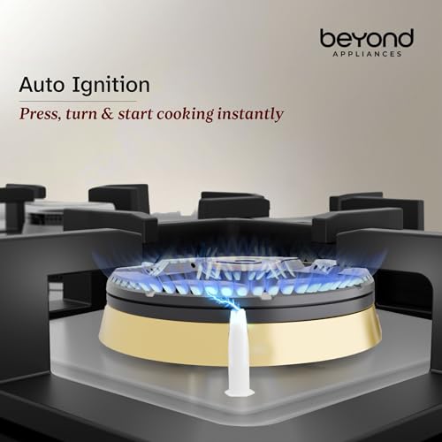 Image of Beyond Appliances Dorado 3 Burner Smart Glass Hobtop Gas Stove | Auto Ignition | Digital Timer | Flame Failure Device | Toughened Glass | LPG & PNG Compatible