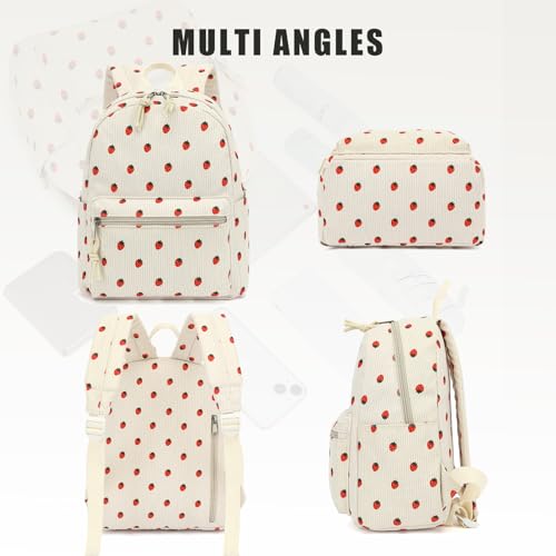 Image of Corduroy Womens Mini Backpack Girls Small Backpack Purse Fashion Casual Daypack School Bookbag (Strawberry Beige)