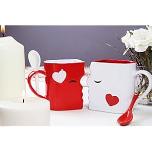 Kissing Mugs Set, Anniversary & Wedding Gifts, Exquisitely Crafted Two Large Cups & Spoons for Couples, For Him and Her on Valentines, Birthday, Engagement by Blu Devil Kissing Mugs Set Anniversary Wedding Gifts Exquisitely Crafted Two Large Cups Spoons for Couples For Him and Her on Valentines Birthday Engagement by Blu Devil