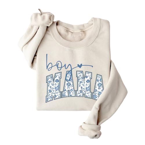 Image of urwuic Boy Mama Sweatshirt Women Crewneck Fleece Shirt Flower Graphic Long Sleeve Mom Life Sweater Mother Pullover Tops