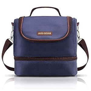 BOLSA TÉRMICA MARMITA ACADEMIA FITNESS COM 2 COMPARTIMENTOS ALÇA AJUSTÁVEL MASCULINA LISA JACKI DESIGN AZUL MARROM - 16 415cmJJ7ZHL. SS300