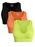 OQQ Women's 3 Piece Medium Support Crop Top Seamless Ribbed Removable Cups Workout Yoga Sport Bra Bl
