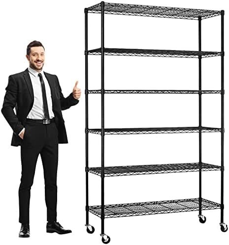 YYkokocat 6-Tier Wire Shelving Unit 2100Lb Capacity Adjustable Storage Shelves Heavy Duty Storage Rack with Wheels NSF Metal Shelf for Closet Kitchen Garage Basement, 82" H x 48" L x 18" D- Black