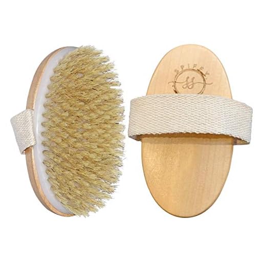 Spiffy Skin Wet and Dry Body Brush Exfoliator - Medium Soft Natural Bristle - Exfoliates Dead Skin - Slows Aging - Reduces Cellulite - Stimulates Lymph and Blood Flow and increases Energy