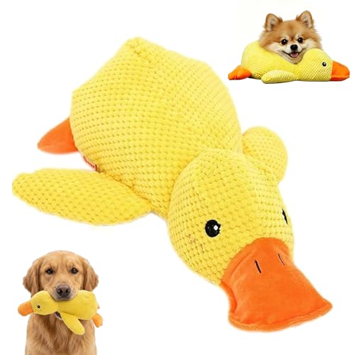 Gmubjux 1 Stück Anti Stress Ente für Hunde 32x28 cm Hundespielzeug Welpen Anti Stress Ente Unzerstörbares Kuscheltier für Hunde Hundespielzeug Ente Gelb