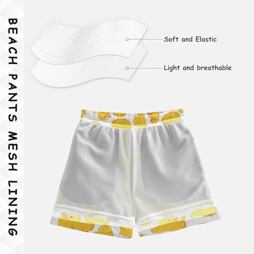 Boys Quick Dry Swim Trunks with Pockets Cartoon Yellow Duck Beach Shorts for Kids, Toddler Swimsuit Boy4