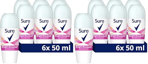 Image of Sure Women Bright Bouquet Roll On Deodorant Antiperspirant with a strawberry, apricot & vanilla fragrance and 48 hour sweat and odour protection 50 ml, Pack of 12