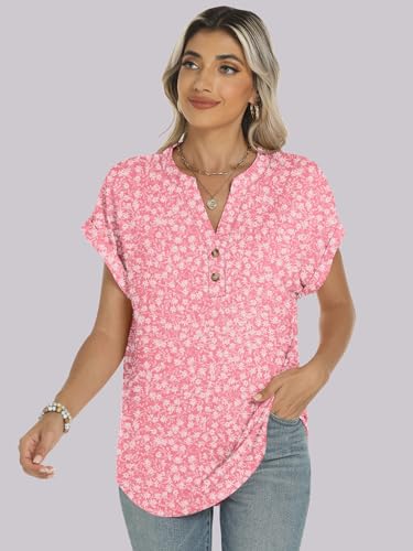 Image of ANRABESS Womens Short Sleeve Henley Tops V Neck Dressy Casual Blouses Summer Trendy Tee Shirts 2026 Vacation Fashion Clothes