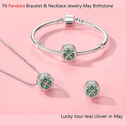 St Patricks Day Clover Charms For Women - 925 Sterling Silver Four Leaf Clover Bead Fit Pandora Bracelet & Necklace Jewelry Green Shamrock Charm Bracelet Gifts For Women Girls #TOP2