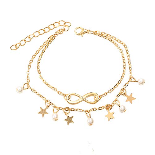 Preisvergleich Produktbild Doppelschichtiges Fußkettchen mit Pailletten und Perlen, für Damen