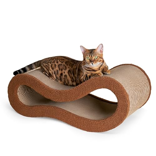 Pet JoJo Cloud Lounge Cat Scratching Pad, Reversible Scratch Board with Natural Curves for Freestyle Scratching & Ergonomic Support, Extra Wide Cat Bed for Large Cats, Premium Cardboard & Cozy Fabric