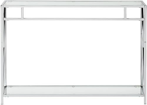 Miniatura 5 de Mesa consola de vidrio transparente con marco de tubo de metal cromado, diseño moderno y elegante para muebles de pasillo, entrada o sala de estar,