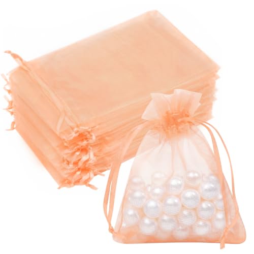 Image of Crweety 50PCS Organza Bags 3x4 Peach Small Gift Bags Mesh Drawstring | Party Favor Goodie Bag Bulk, Jewelry Sachet Candy Treat Soap Makeup Pouches, Wrap for Wedding Baby Shower Birthday Halloween