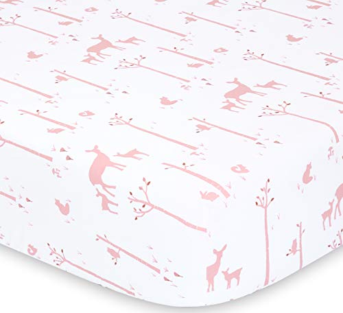The Peanutshell Crib Sheet Set For Baby Girls | Pink Floral And Woodland Animals | 2 Pack Set #TOP6