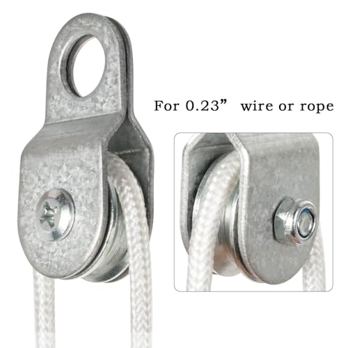 SHINICO 10Pack Small Snatch Cable Pulley Block for 6mm / 0.23 Inch Wire Rope, Single Pulley Wheel Bearing Inside, Load 70 LB