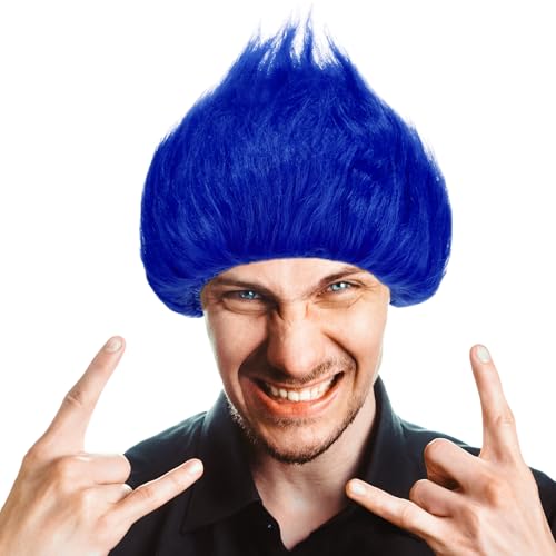 Image of Geyoga 2 Pcs Funny Wig Crazy Hair for Halloween Party,Royal Blue, Rose Red | Funny Colorful Wig Adults Use, Unisex Funky Hairband, Halloween Mardi Gras Cosplay Costume Party Accessories