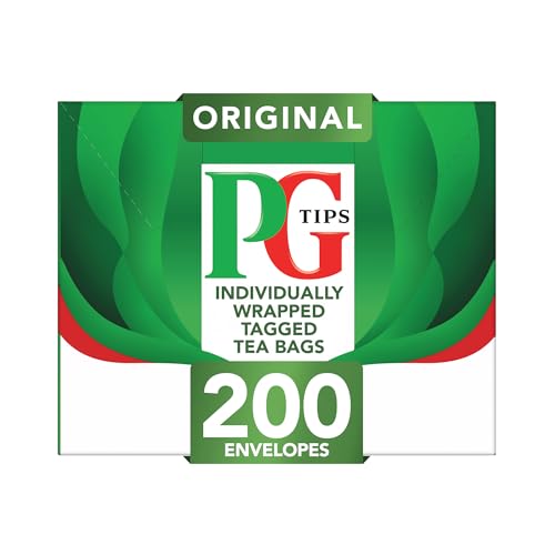 PG Tips Original Black Tea Bags Bulk Individually Wrapped String & Tag Teabags Signature Taste Refreshing & Flavourful 200 Plant Based Biodegradable Envelopes
