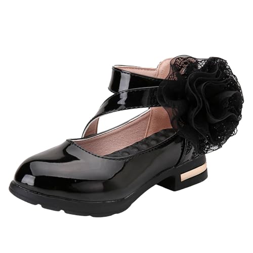 IWIHMIV Girls Round Toe Ankle Strap School Shoes Comfortable Leather Mary Jane Low Chunky Heel Dress Shoe