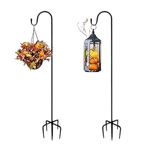 DRYEN 2 Pack Outdoor Shepherd Hook, 200 cm verstelbare herderhaak met 5 Prong Base, Mat Zwart Heavy Duty Stalen Haak Ideaal voor Outdoor Decor