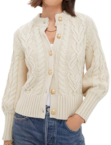 PEHMEA Womens Short Cardigan Sweaters, Soft Twist Knit Fall Winter Chunky Open Front Button Sweaters for Women