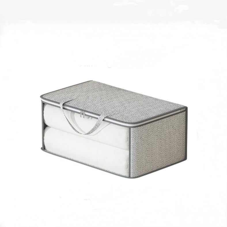 4 Pack Grey Comforter Storage Bags, Clothes Storage Bags, Collapsible Closet Organizers with Reinforced Handles, Heavy-Duty Storage Totes for Clothes & Comforters