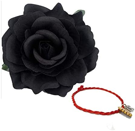 HOLY KT Handmade Bride Women Rose Flower Wreath Dark Red Velvet Rose Hair Flower Clip and Pin Rose Flower Hair Clip Flamenco Dancer Pin Up Flower Brooch (Black) one size