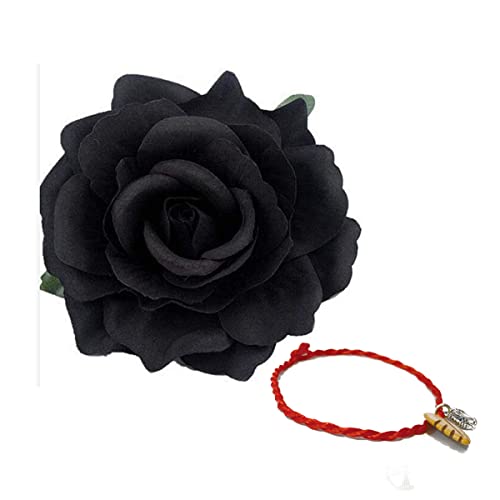 Holy Kt Handmade Bride Women Rose Flower Wreath Dark Red Velvet Rose Hair Flower Clip And Pin Rose Flower Hair Clip Flamenco Dancer Pin Up Flower Brooch (Black) One Size #TOP2