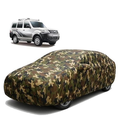 Image of Sulfar 100% Waterproof Car Body Cover Compatible with Mirror for Tata Movus with Long Lasting Durable Material (Triple Stitched, Full Bottom Elastic, Camouflage Army)