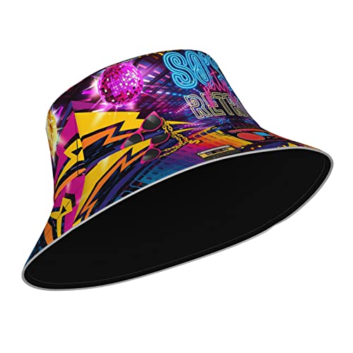 Retro 80S Fashion Bucket Hat Unisex Printed Reversible Outdoor Sun Hat For Women Men Teens Beach Camping Hiking #TOP1