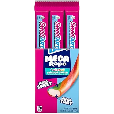 SweeTARTS Mega Filled Ropes Candy, Twisted Rainbow Punch, Sweet and Tart, 1.32 oz (Pack of 24) Cover