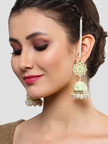 Image of Karatcart Gold Plated Pearl Beaded Kundan Kaanchain Earrings for Women
