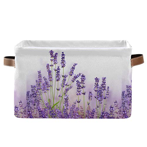 Lavender-Flowers-Storage-Basket-Bin-Large-Cube-Storage-Box-Canvas-Collapsible-Storage-Organizer-for-Home-Office-Closet-15-L-x-11-W-x-95-H Lavender Flowers Storage Basket Bin Large Cube Storage Box Canvas Collapsible Storage Organizer for Home Office Closet 15 L x 11 W x 95 H