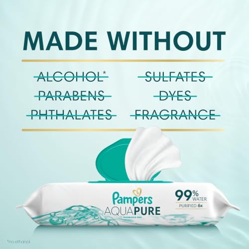 Pampers Aqua Pure Baby Wipes, Fragrance Free, 448 Count, 8 Flip-Top Packs - image 4