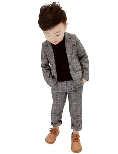 Costume deux pièces garçon pied-de-poule Kromoc avec veste boutonnée et pantalon de banquet