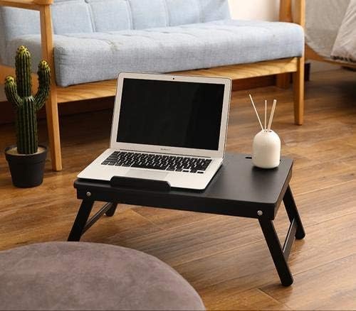 Image of WOOYNEX Wooden Laptop Table Standard Adjustable Study Table with Laptop, Portable Lap Desk, Multifunctional Bed Table with Drawer and Folding Legs (Walnut)
