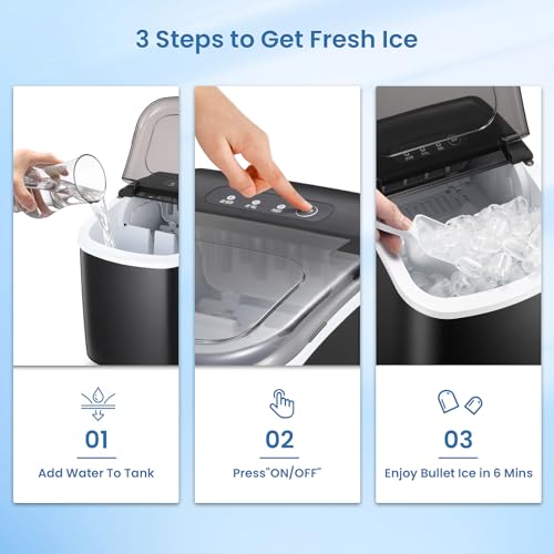 Image of Antarctic Star Ice Makers Countertop with Handle, 9 Bullet Ice Cubes in 6 Mins, 26lbs /Day, Portable Ice Machine with Auto-Cleaning, Basket and Scoop for Home, Kitchen, Office, Party