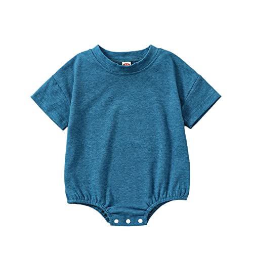 Image of Merqwadd Baby Boy Girl Bubble Romper Infant Oversize Plain Crewneck T-Shirt Bodysuit Tops