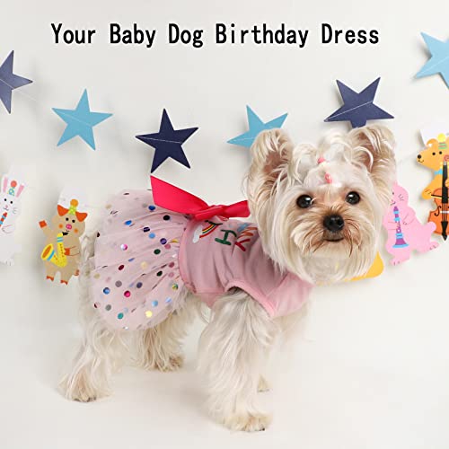 Dog Dress Birthday Clothes For Small Medium Dogs, Print Colorful Polka Dot Mesh Dresses Girl Dog Clothes, Summer Tutu Princess Pet Puppy Clothing Doggie Outfits Cat Apparel (Large, Pink) #TOP3