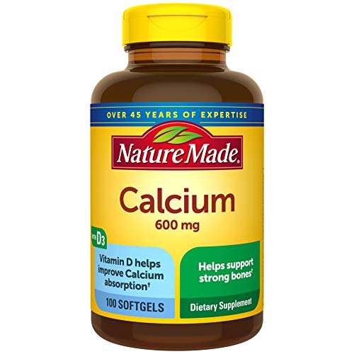Nature Made Calcium 600 mg Softgels with Vitamin D, 100 Count for Bone Health