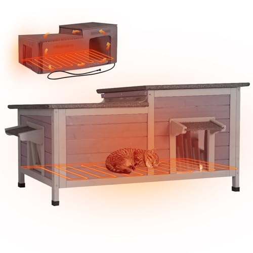 GUTINNEEN Heated Cat House with Insulated Liner Outdoor Cat House Weatherproof Cat Shelter with Heater Feral Cat House for Winter