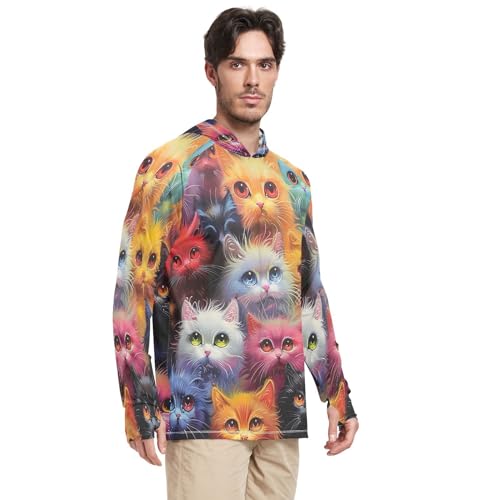 xigua Cute Colored Cats Men's UPF 50+ Sun Shirts Quick Dry Sun Protection Hoodie With Long Sleeve 5532