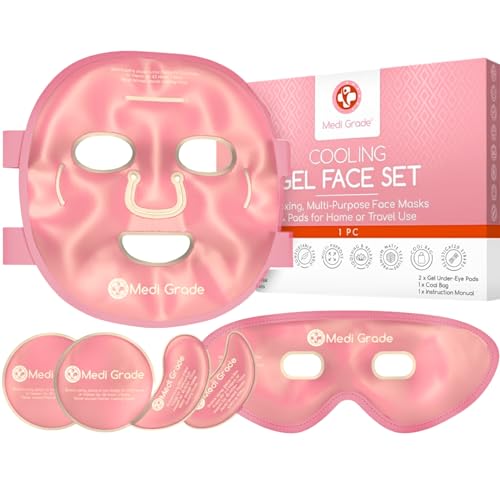 Antifaz de Gel Frío y Mascara para Ojos, Rosa – Tecnología de Gel Facial de Medi Grade – Set para Cuidado Facial de Mujer y Hombre, Mascara de Frio para Cara Ojos y Anti Ojeras