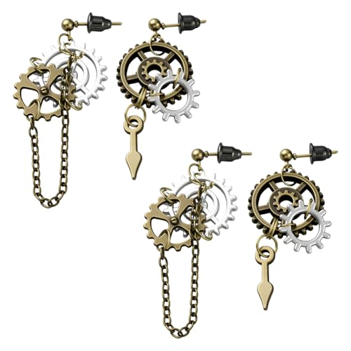 HOBBIESAY 2 Pairs Steampunk Earrings Gear Earrings Vintage Punk Drop Earrings Antique Clock Gear Stud Earrings Jewelry Set for Women Daily Festival Gift