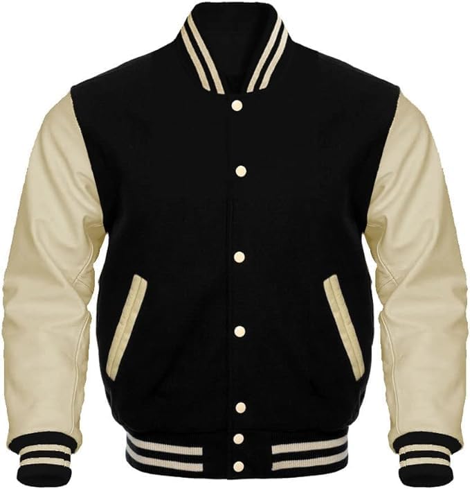 Mount Helicon Black Baseball Bomber Varsity Jacket Men-Plain Varsity Letterman Jackets Men Leather Sleeves-Vintage Racing