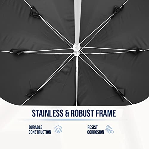 Image of OUTO 6ft /36in Garden Outdoor Umbrella with Stand Foldable Big Size Heavy Duty Waterproof Rain & UV Sun Protection Patio for Balcony Shedding Cantilever & Lawn (6 Feet /36 Inch Rib Arm, Black)