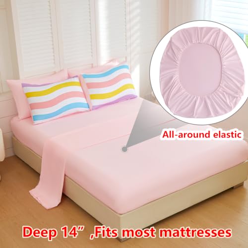 Image of Twin Bedding Set for Girls 5 Piece Pink Macaron Wavy Comforter Set for Girls Super Soft Microfiber Bed Set Bed in a Bag with Comforter Sheets Pillowcase & Sham (5 Piece Twin Size)