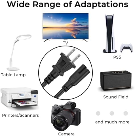 AC Power Cord Cable for Xbox Series X S, Xbox One X S, Sony PS4 PS5 PS3 PlayStation 4 5 3 Slim, Smart TVs, Printers, 5FT Universal 2 Prong Supply Cable Replacement — view 5