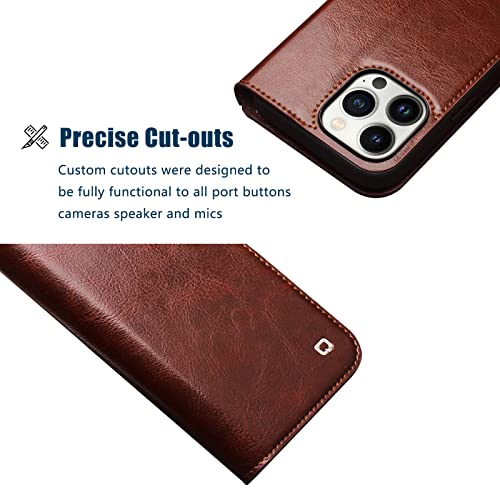 Coque antichoc iPhone 15 protégeant l'écran, étui cuir véritable marron