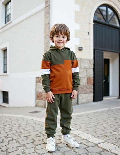 Image of Boys Clothes Long Sleeve Color-blocked Hoodie Top and Pants 2PCS Winter Sweatsuits Fall Boys Outfits 2-8 Years